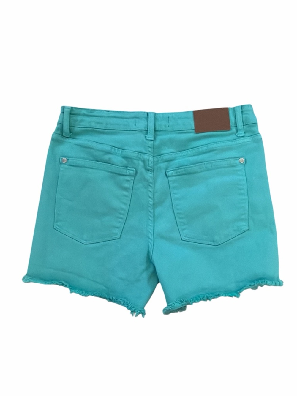 Judy Blue Aquamarine Garment Dyed Fray Hem Denim Shorts Size Large NWOT - Picture 7 of 11